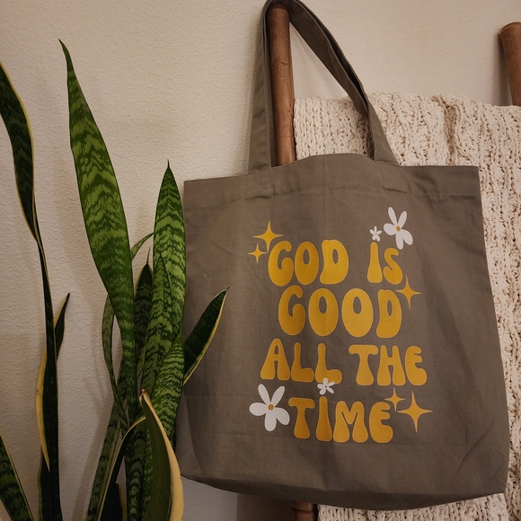 Handbags - Olive Canvas Tote Bag with Yellow Floral